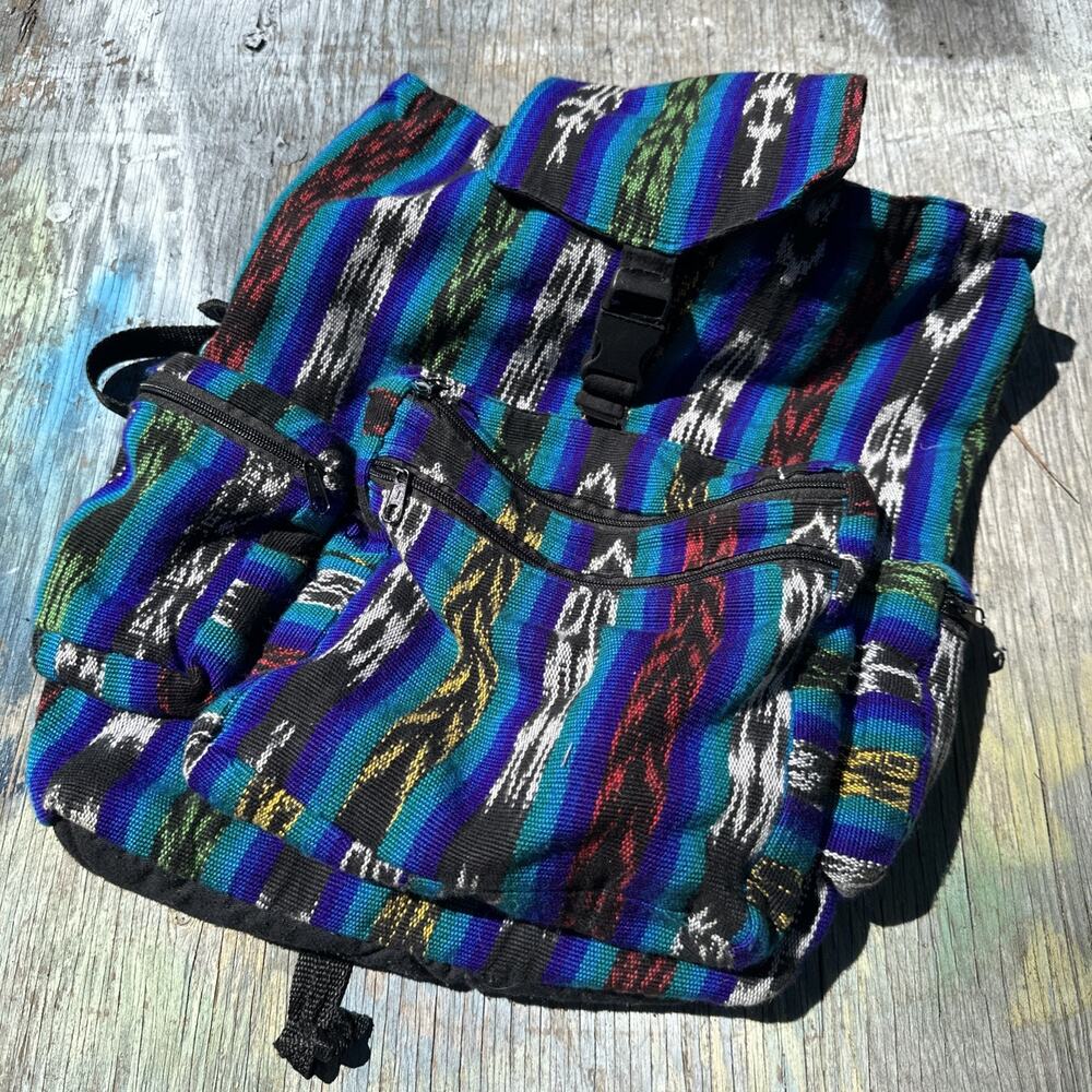 Southwestern Patterned Backpack Blue, Red And Green With Orange And Black
